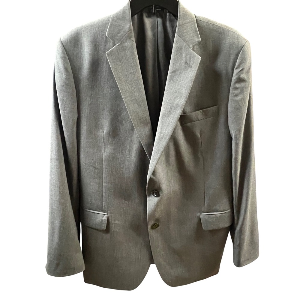 Stafford Classic Fit Suit Jacket Mens Size 48L Gray 100% Wool Two Button Blazer